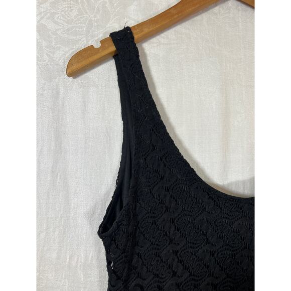 Vintage Slip Dress Medium Black Lace Sheer Maxi Witchy Goth Y2K - Picture 5 of 11